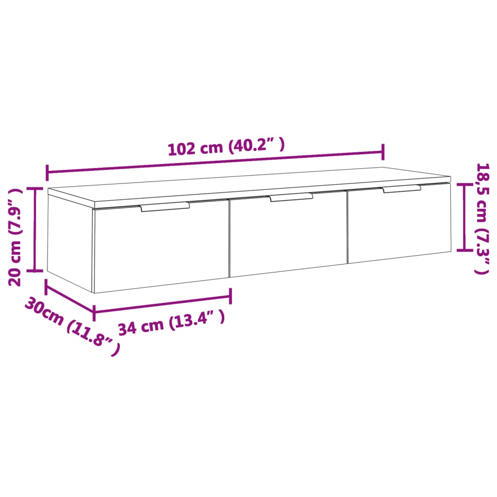 Wandkast 102x30x20 cm bewerkt hout bruin eikenkleur