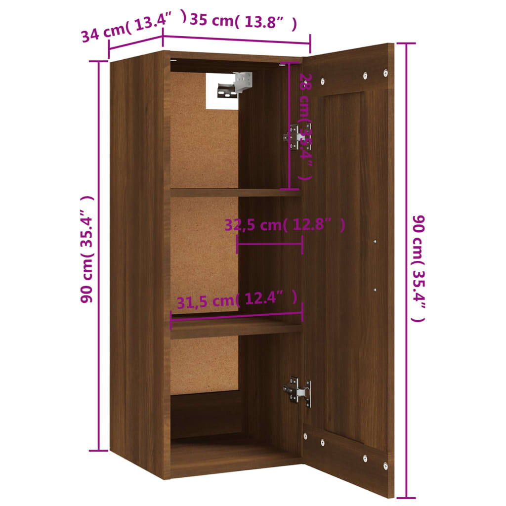 Wandkast 35x34x90 cm bewerkt hout bruin eikenkleur