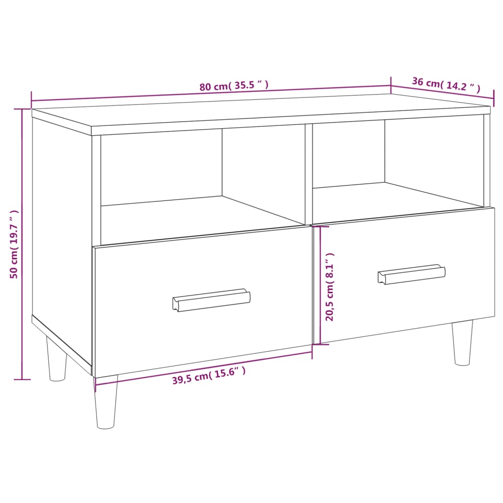 Tv-meubel 80x36x50 cm bewerkt hout gerookt eikenkleurig