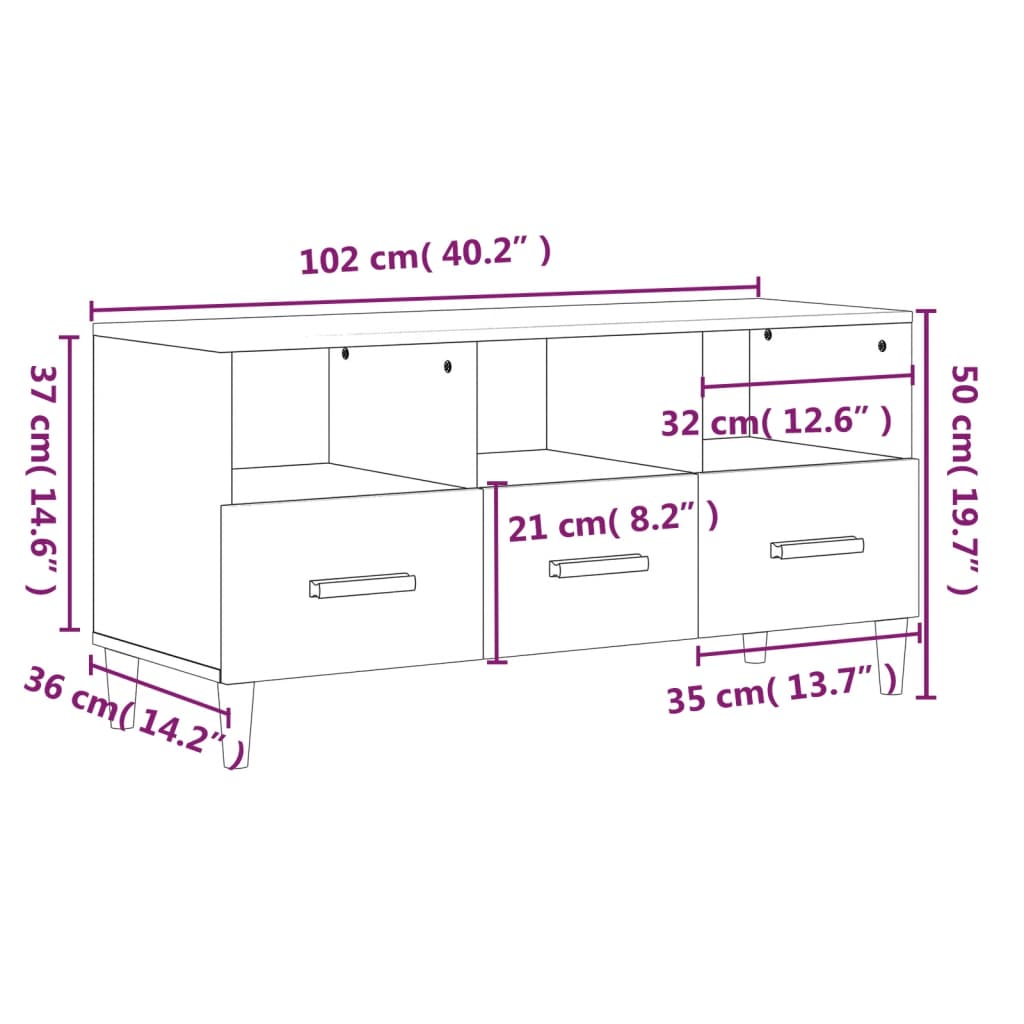 Tv-meubel 102x36x50 cm bewerkt hout gerookt eikenkleurig