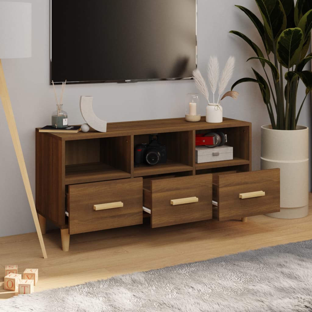 Tv-meubel 102x36x50 cm bewerkt hout bruin eikenkleur