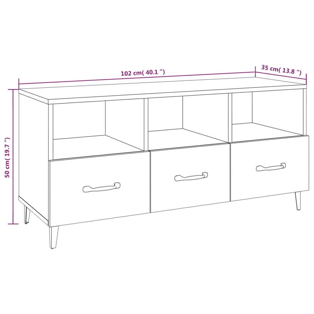 Tv-meubel 102x35x50 cm bewerkt hout grijs sonoma eikenkleurig