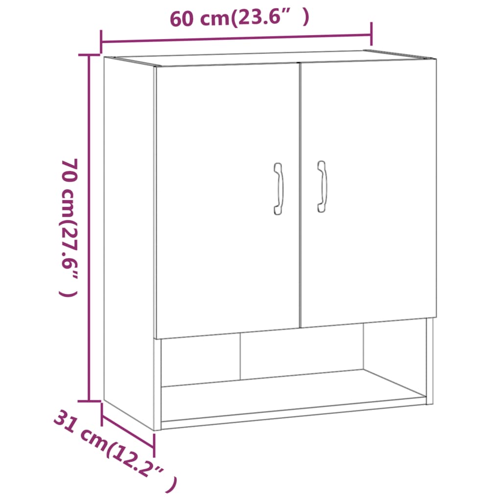 Wandkast 60x31x70 cm bewerkt hout bruin eikenkleur