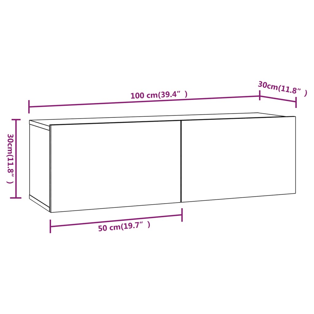 Tv-wandmeubels 2 st 100x30x30 cm bewerkt hout gerookt eiken