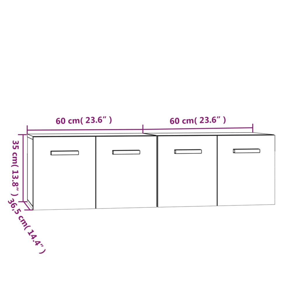 Wandkasten 2 st 60x36,5x35 cm bewerkt hout wit