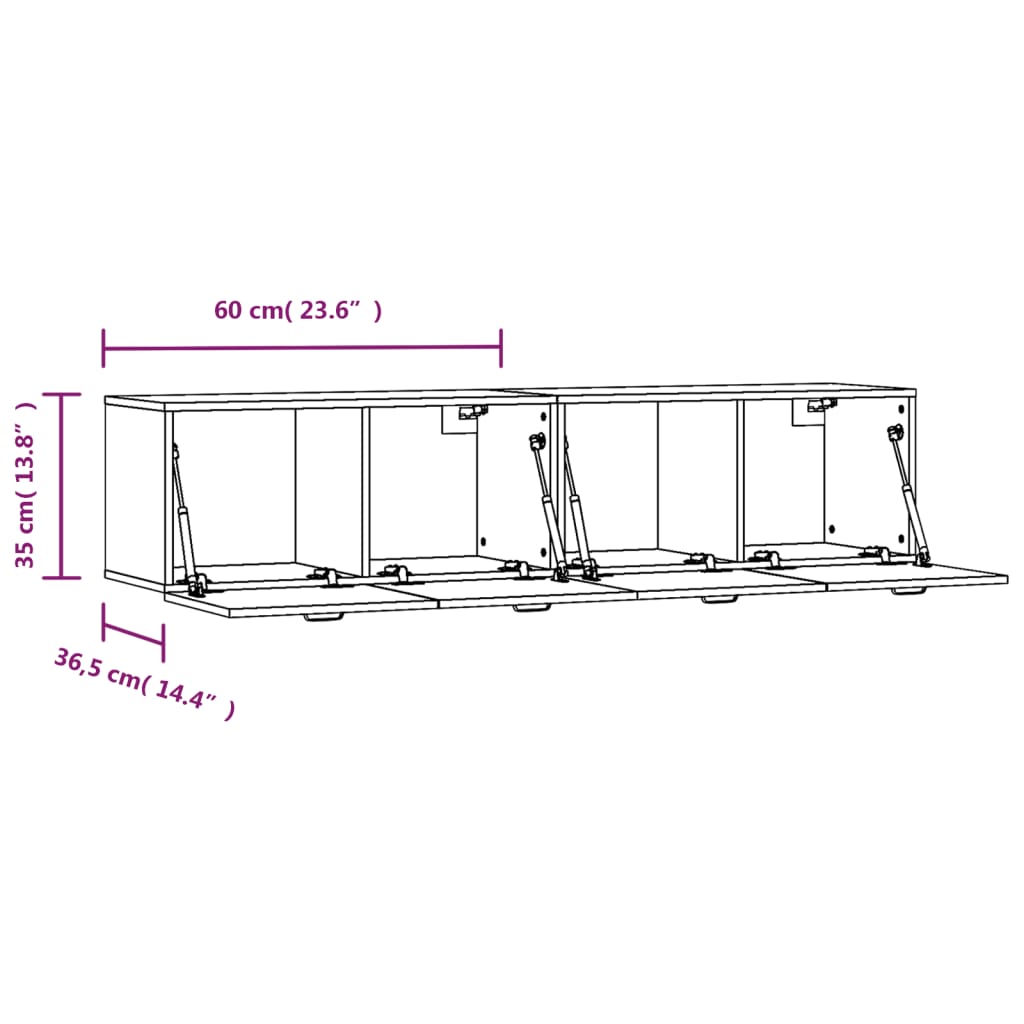 Wandkasten 2 st 60x36,5x35 cm bewerkt hout hoogglans wit