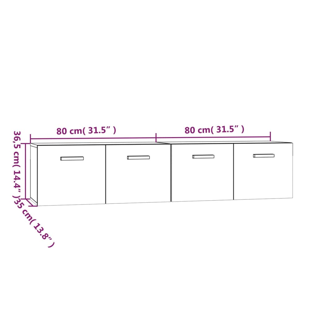 Wandkasten 2 st 80x35x36,5 cm bewerkt hout hoogglans wit