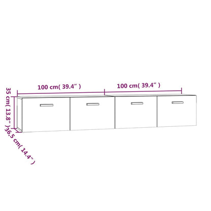 Wandkasten 2 st 100x36,5x35 cm bewerkt hout grijs sonoma