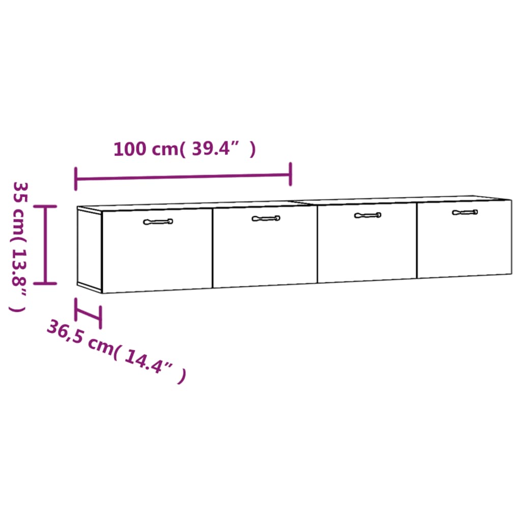 Wandkasten 2 st 100x36,5x35 cm bewerkt hout wit