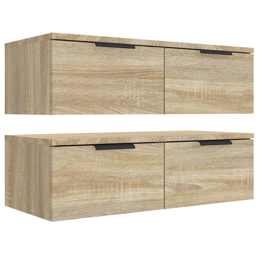 Wandkasten 2 st 68x30x20 cm bewerkt hout gerookt eiken