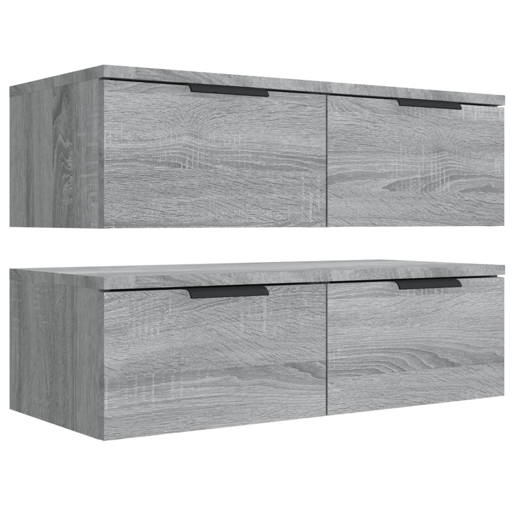 Wandkasten 2 st 68x30x20 cm bewerkt hout grijs sonoma eiken