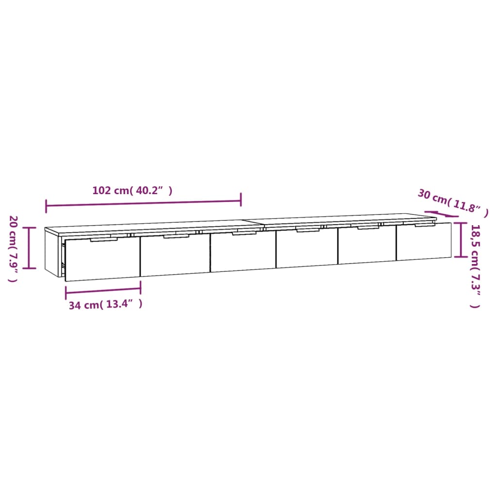 Wandkasten 2 st 102x30x20 cm bewerkt hout wit