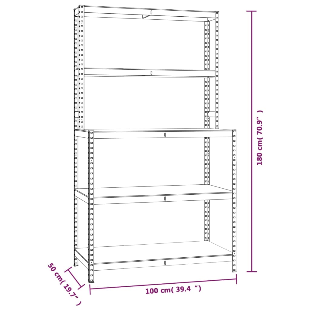 Werktafel 5-laags met schappen staal & bewerkt hout zilverkleur