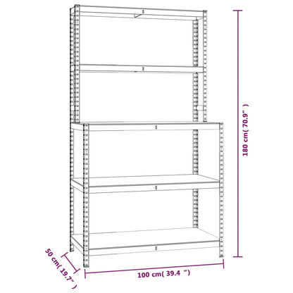 Werktafel 5-laags met schappen staal & bewerkt hout zilverkleur