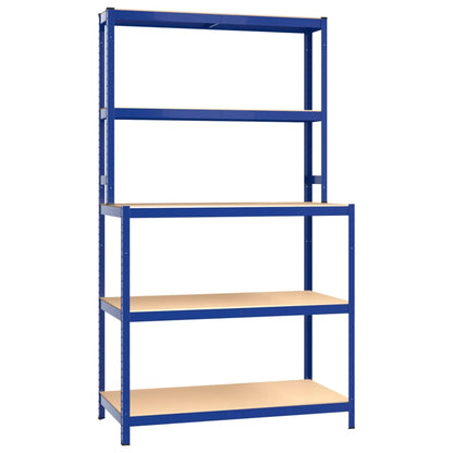 Werktafel 5-laags met schappen staal en bewerkt hout blauw