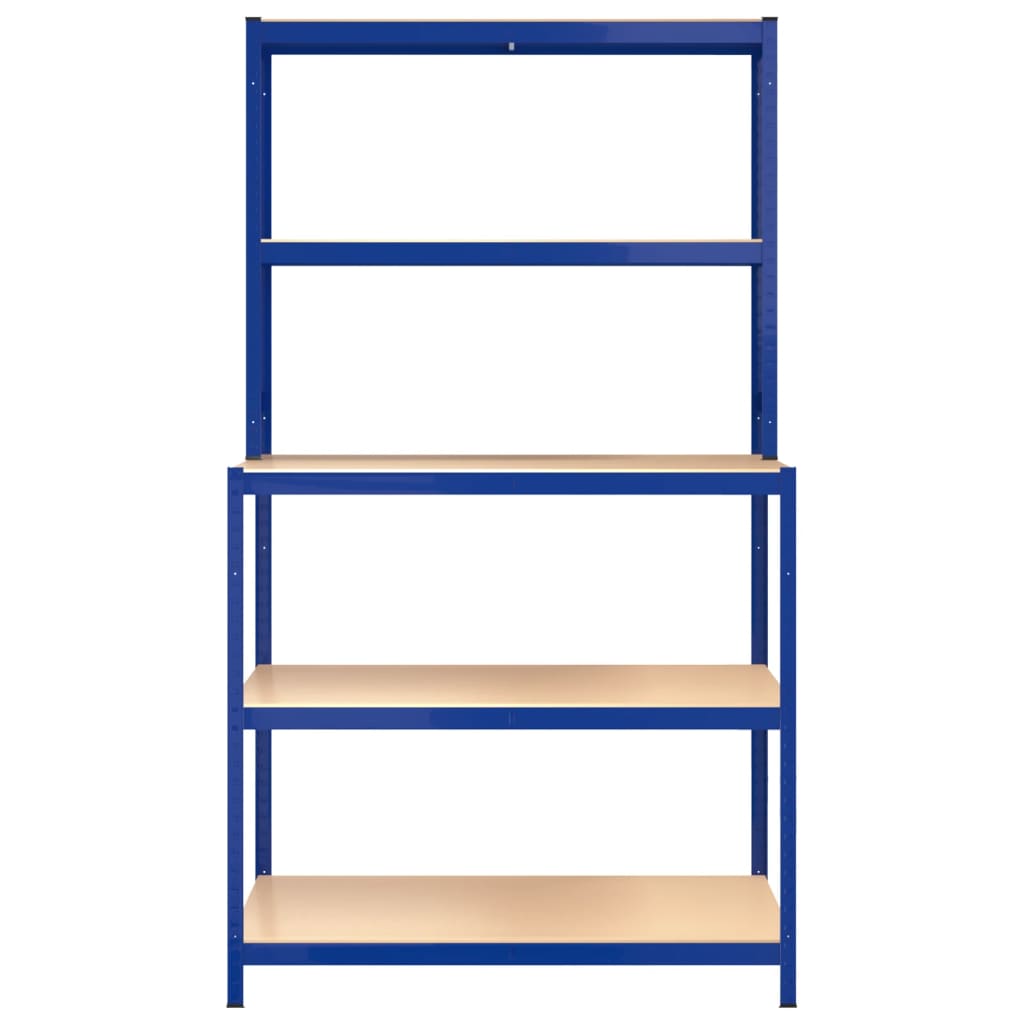 Werktafel 5-laags met schappen staal en bewerkt hout blauw