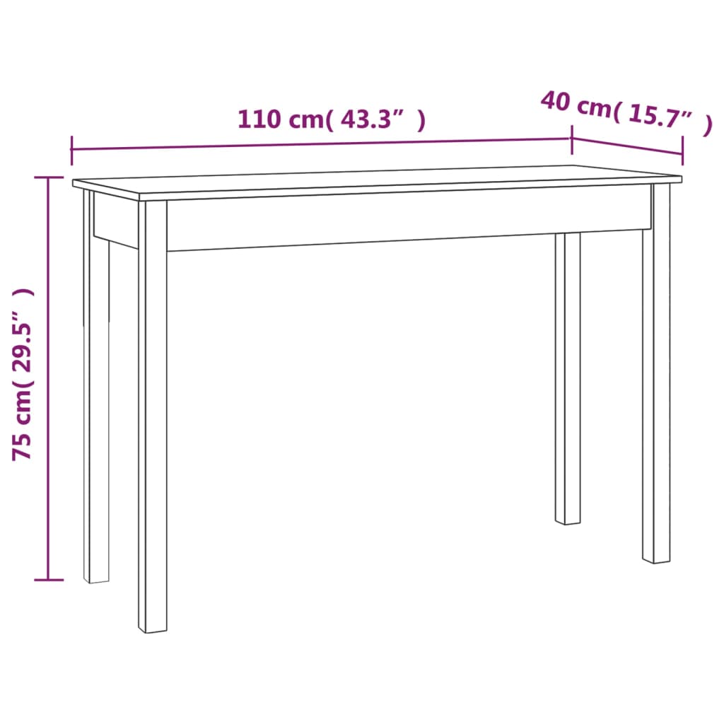 Wandtafel 110x40x75 cm massief grenenhout wit