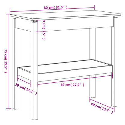 Wandtafel 80x40x75 cm massief grenenhout wit