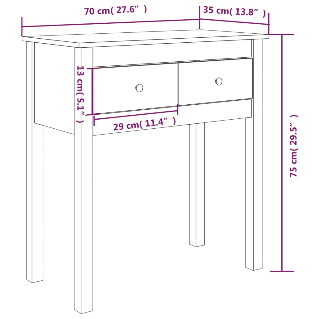 Wandtafel 70x35x75 cm massief grenenhout honingbruin