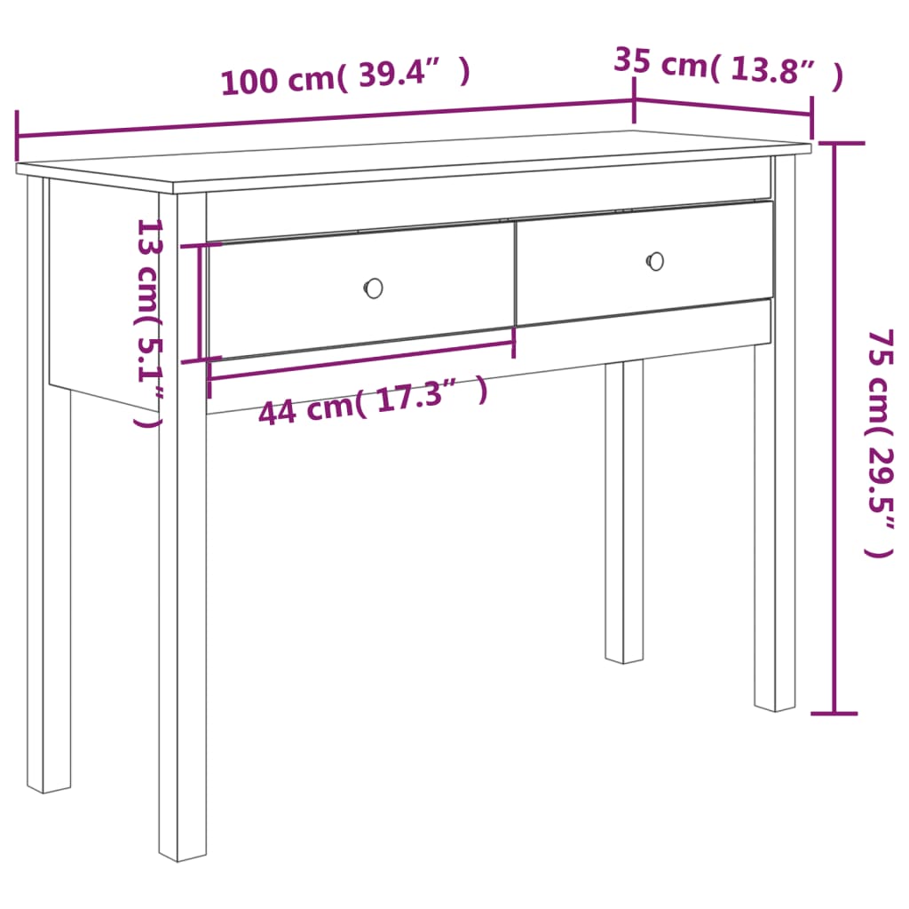 Wandtafel 100x35x75 cm massief grenenhout honingbruin