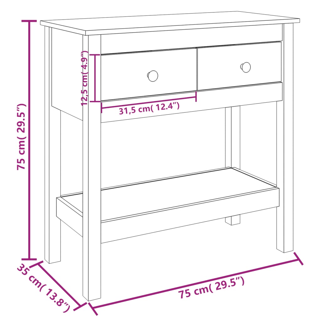 Wandtafel 75x35x75 cm massief grenenhout wit