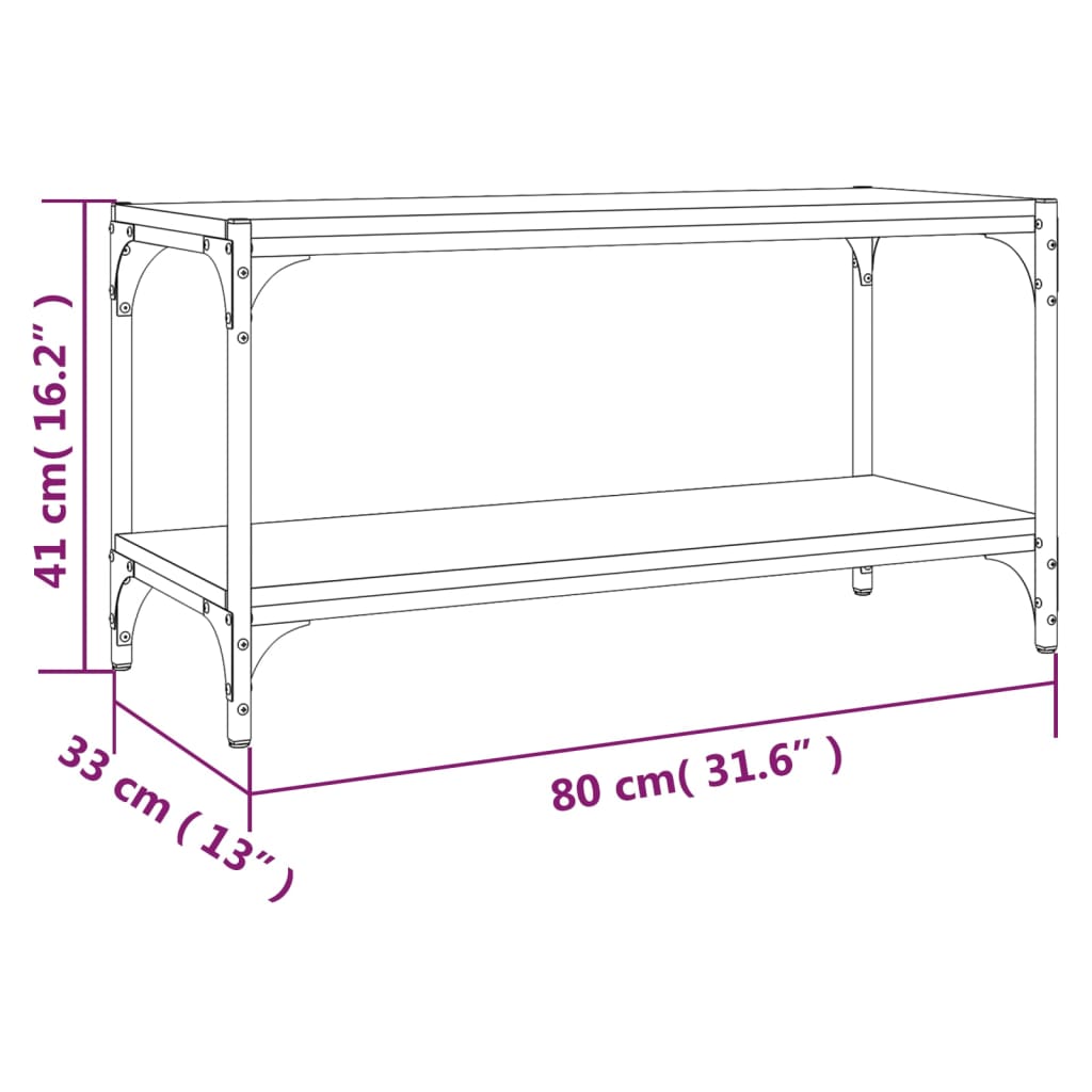 Tv-meubel 80x33x41 cm bewerkt hout en staal zwart