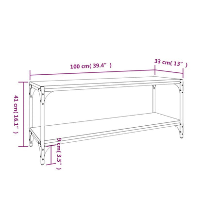 Tv-meubel 100x33x41 cm bewerkt hout en staal zwart