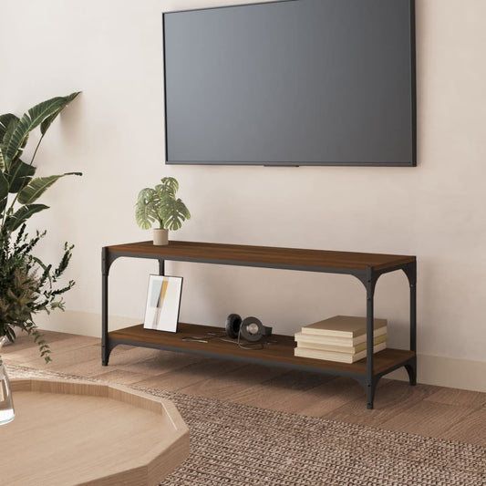 Tv-meubel 100x33x41 cm bewerkt hout en staal bruin eikenkleur