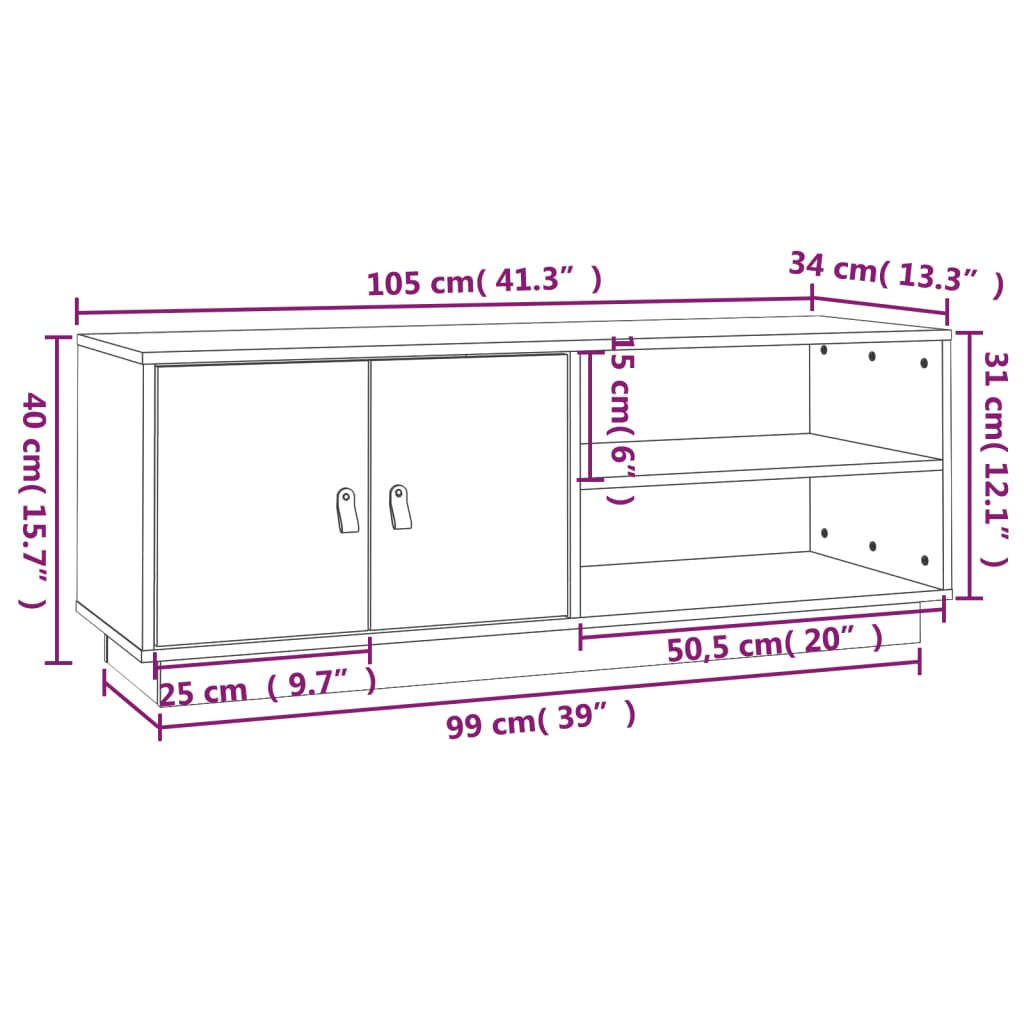 Tv-meubel 105x34x40 cm massief grenenhout wit