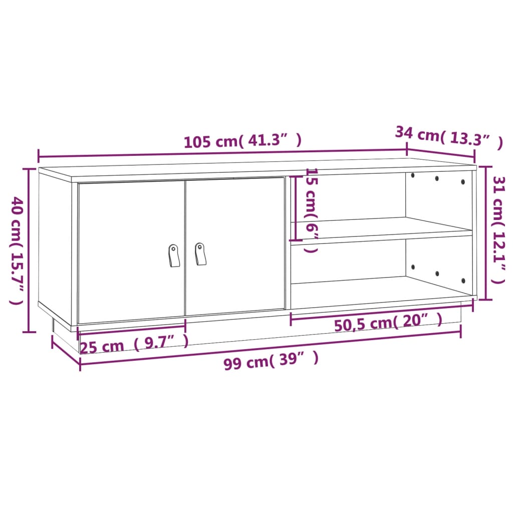 Tv-meubel 105x34x40 cm massief grenenhout grijs