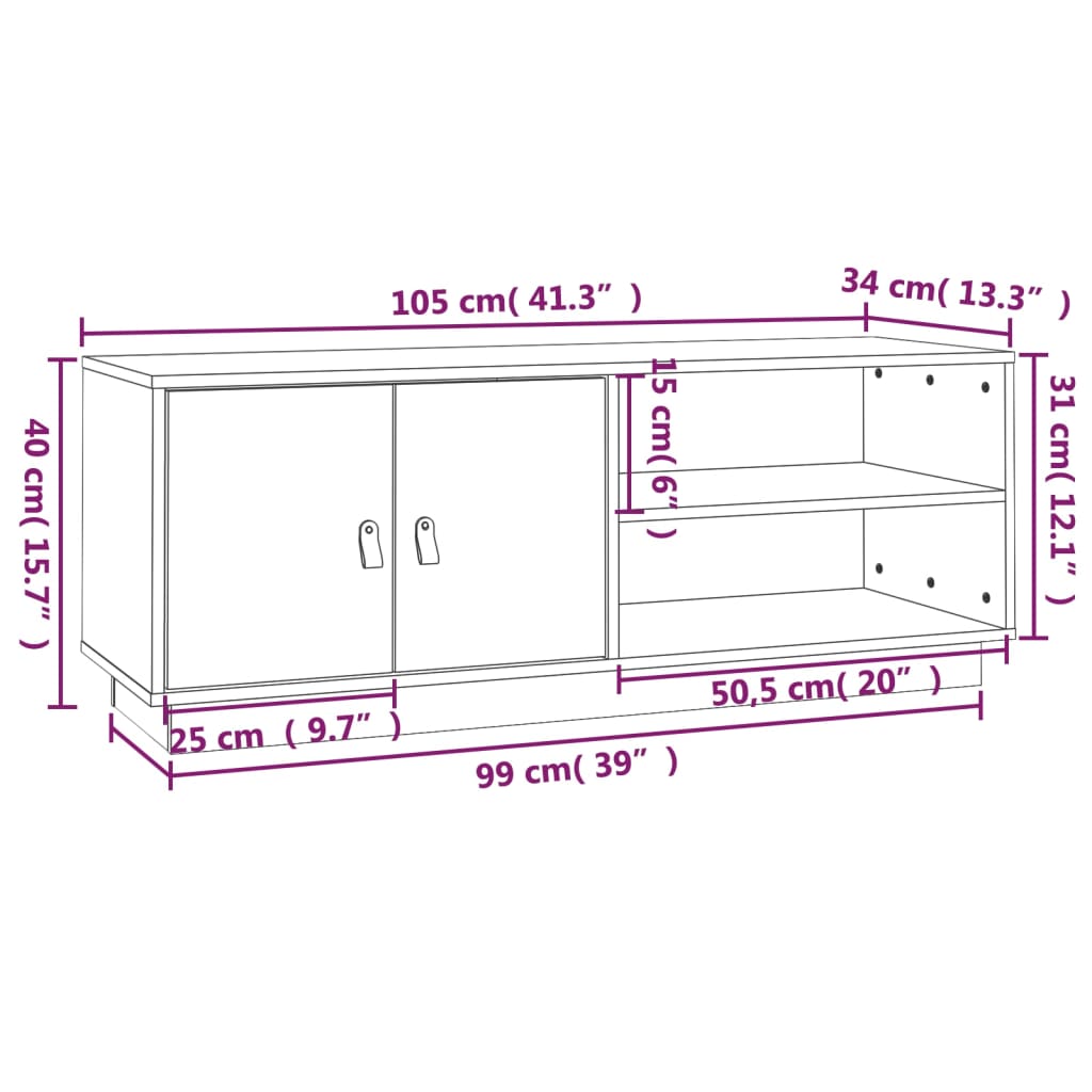 Tv-meubel 105x34x40 cm massief grenenhout zwart