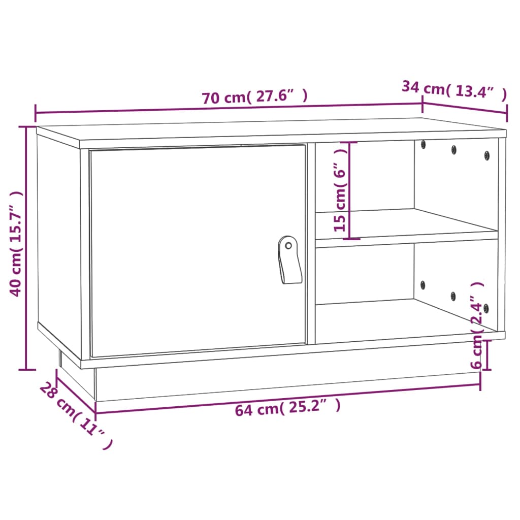 Tv-meubel 70x34x40 cm massief grenenhout wit