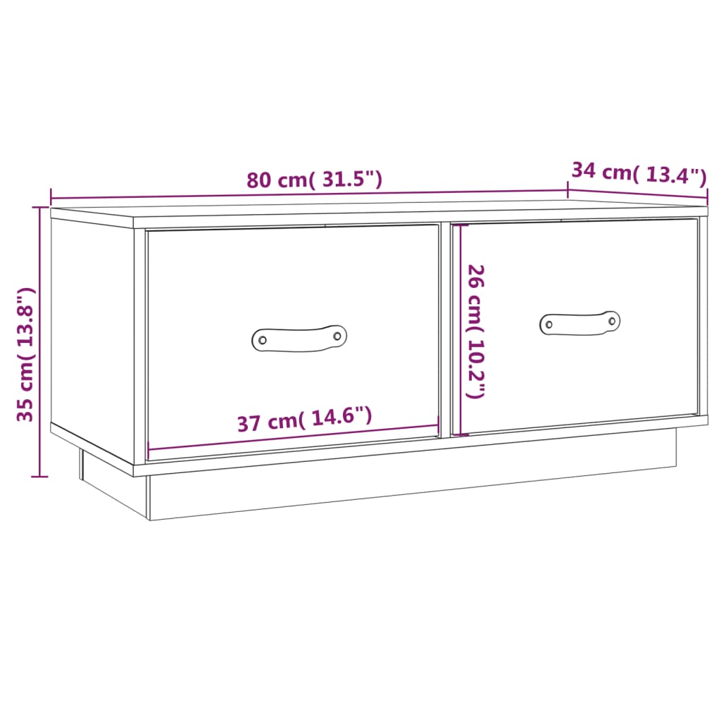 Tv-meubel 80x34x35 cm massief grenenhout wit