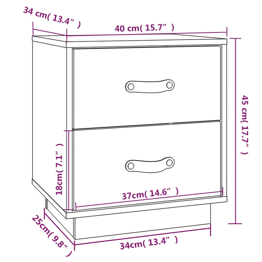  vidaXL Nachtkastjes 2 st 40x34x45 cm massief grenenhout wit