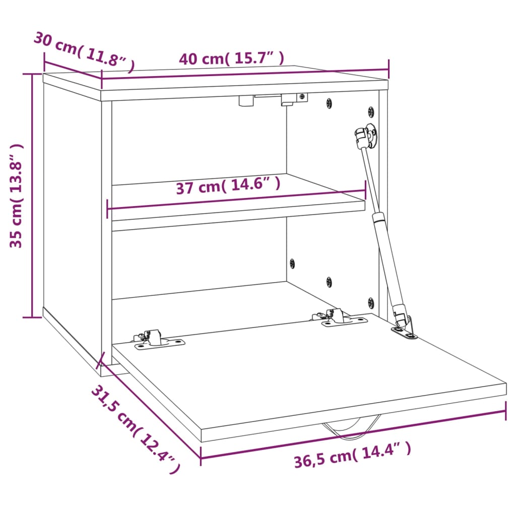 Wandkast 40x30x35 cm massief grenenhout grijs