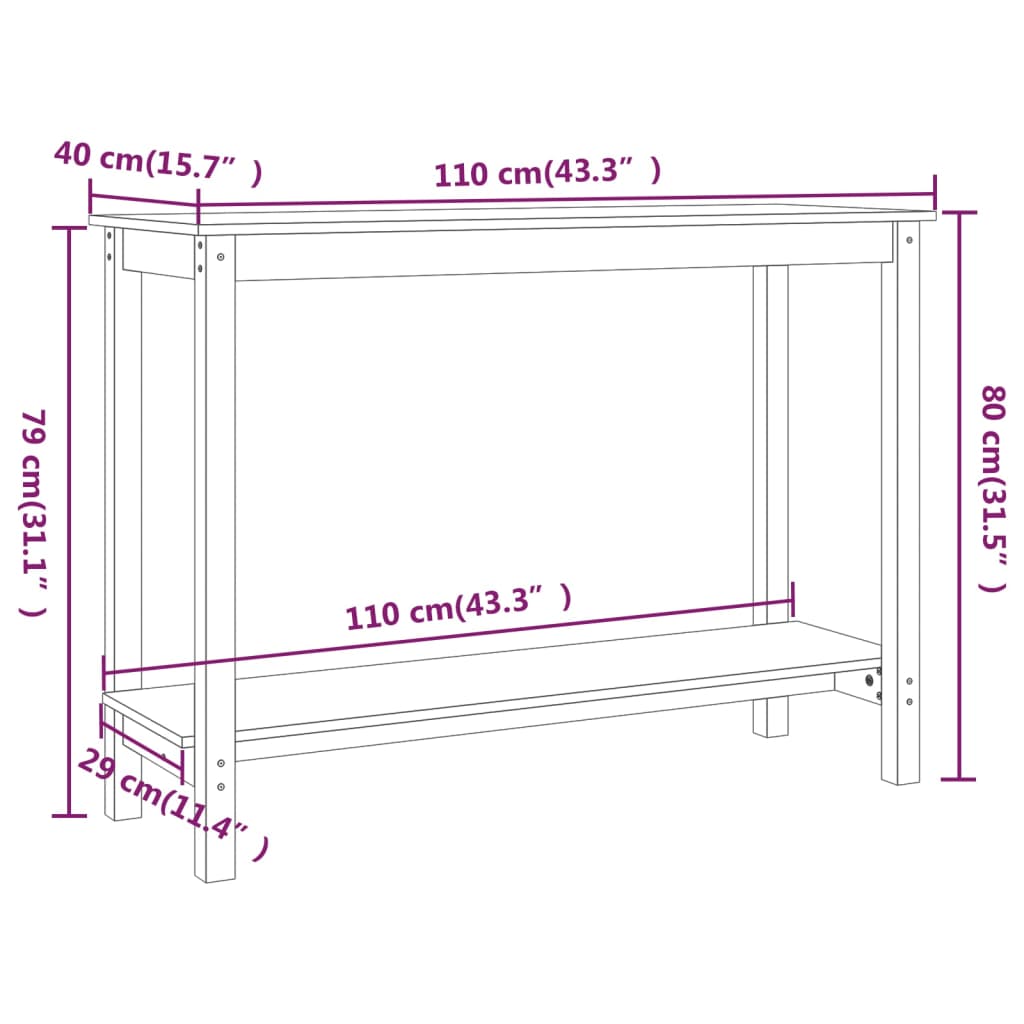 Wandtafel 110x40x80 cm massief grenenhout grijs