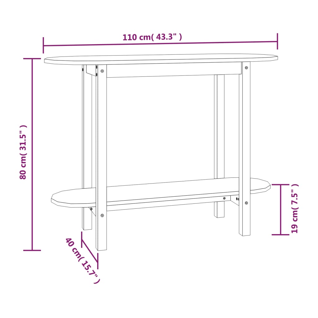 Wandtafel 110x40x80 cm massief grenenhout grijs