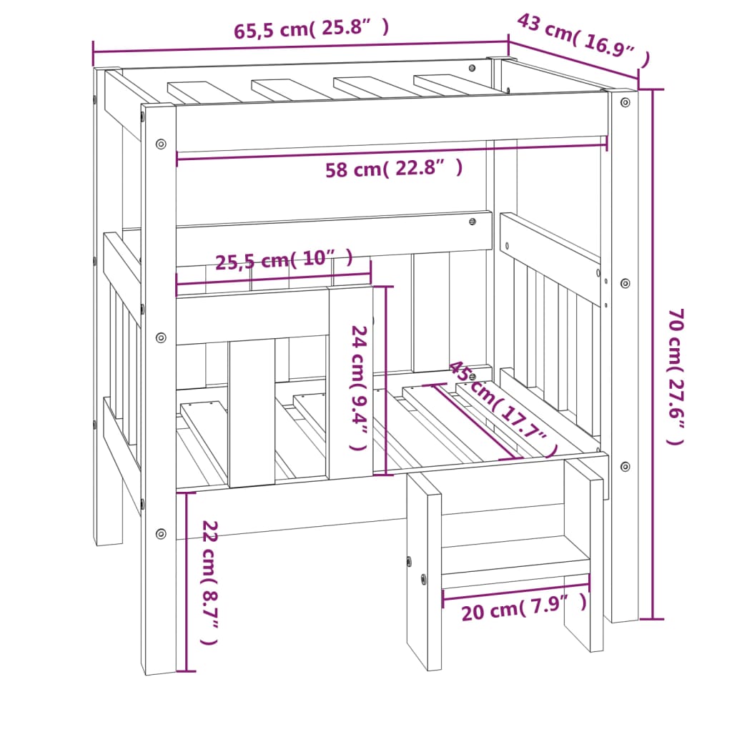 vidaXL Hondenmand 65,5x43x70 cm massief grenenhout wit