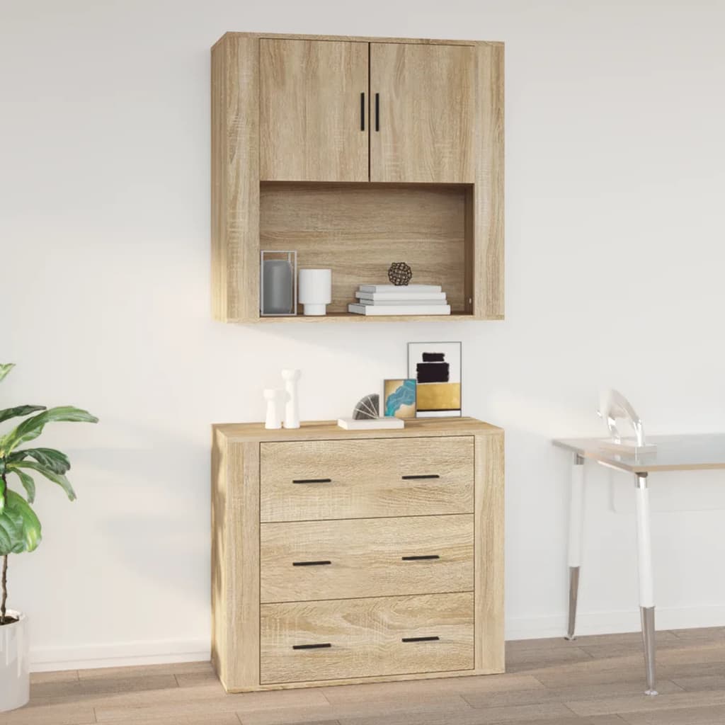 Wandkast 80x33x80 cm bewerkt hout sonoma eikenkleurig