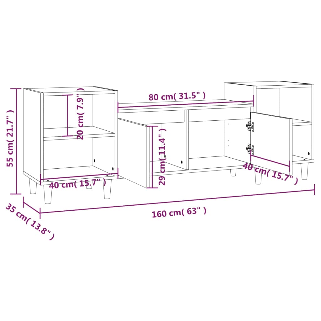 Tv-meubel 160x35x55 cm bewerkt hout hoogglans wit