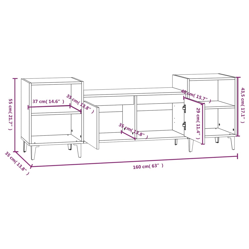 Tv-meubel 160x35x55 cm bewerkt hout sonoma eikenkleurig