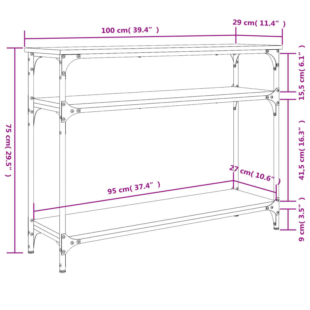 Wandtafel 100x29x75 cm bewerkt hout zwart