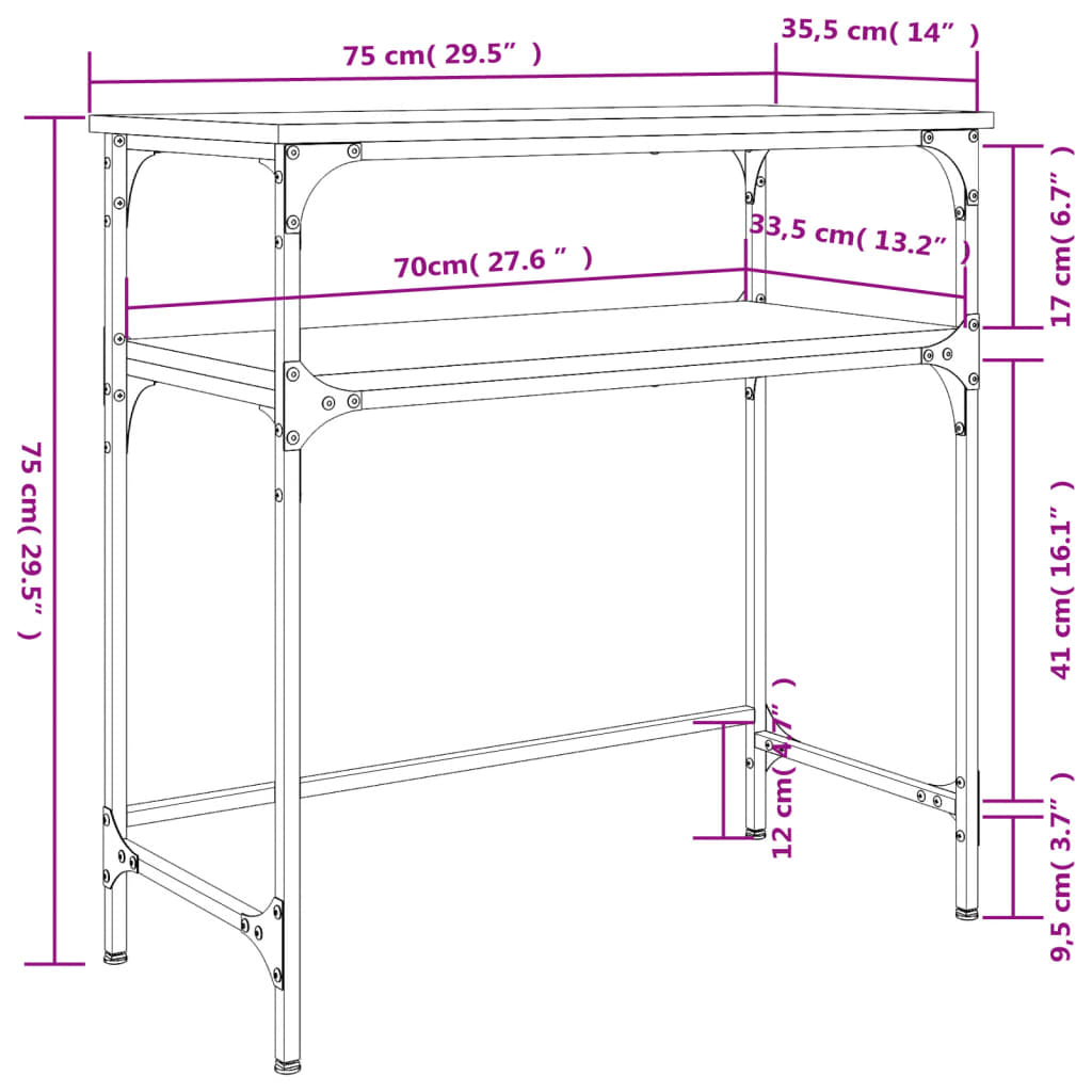 Wandtafel 75x35,5x75 cm bewerkt hout gerookt eikenkleurig