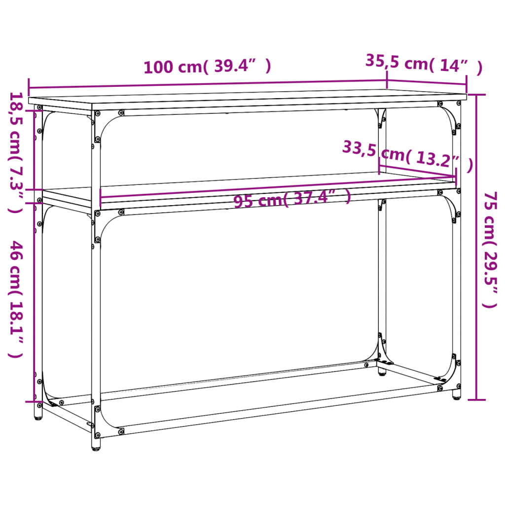 Wandtafel 100x35,5x75 cm bewerkt hout bruin eikenkleur