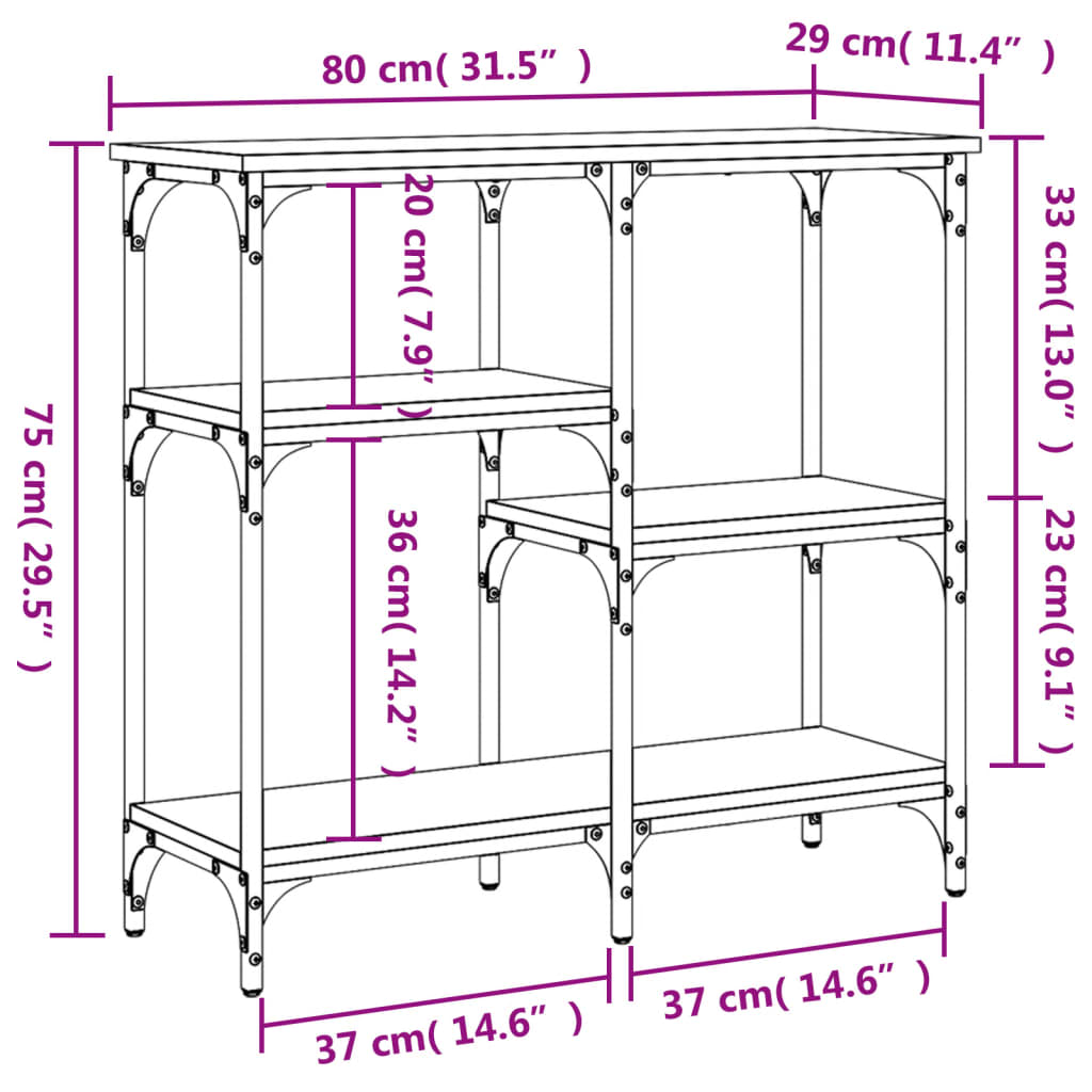 Wandtafel 80x29x75 cm bewerkt hout zwart