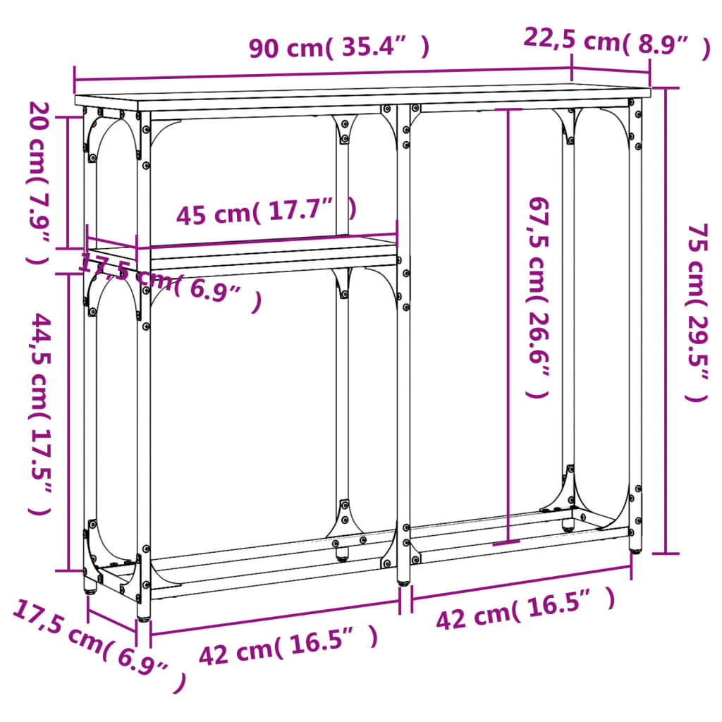 Wandtafel 90x22,5x75 cm bewerkt hout zwart