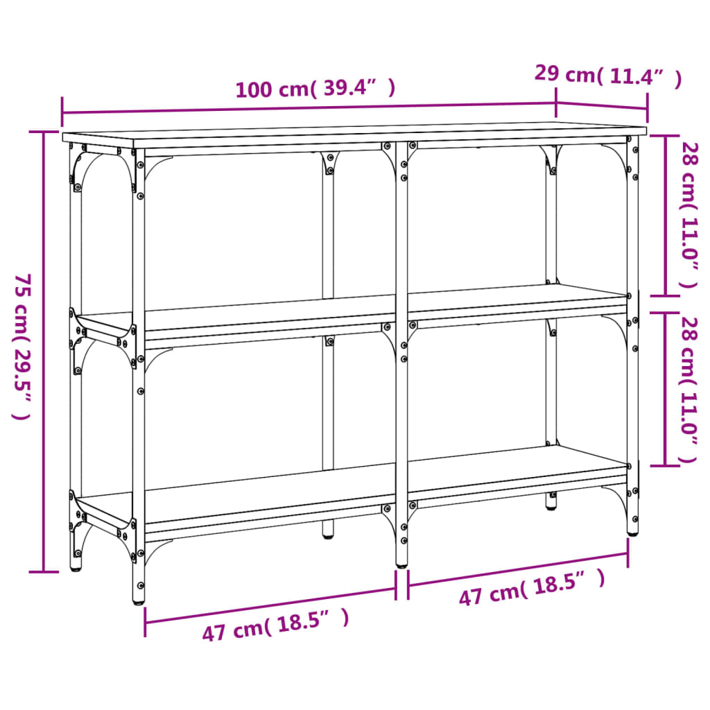 Wandtafel 100x29x75 cm bewerkt hout zwart