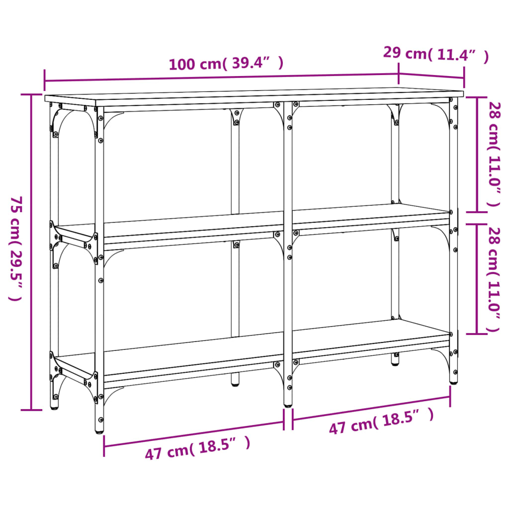 Wandtafel 100x29x75 cm bewerkt hout gerookt eikenkleurig