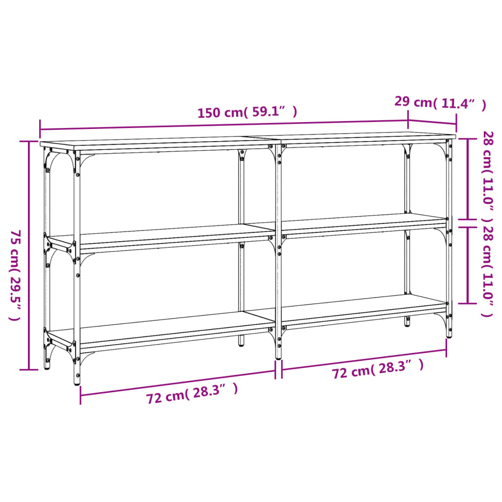 Wandtafel 150x29x75 cm bewerkt hout gerookt eikenkleurig