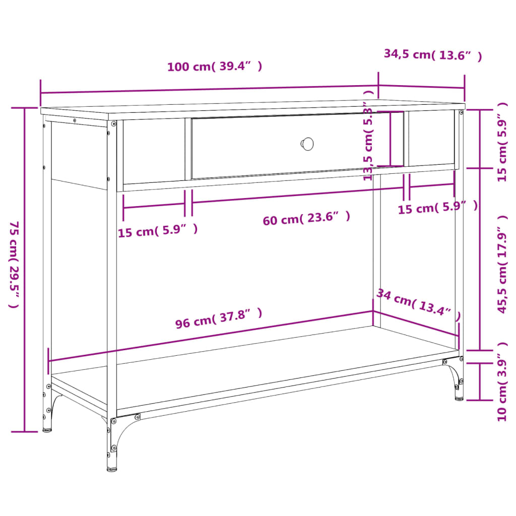 Wandtafel 100x34,5x75 cm bewerkt hout zwart